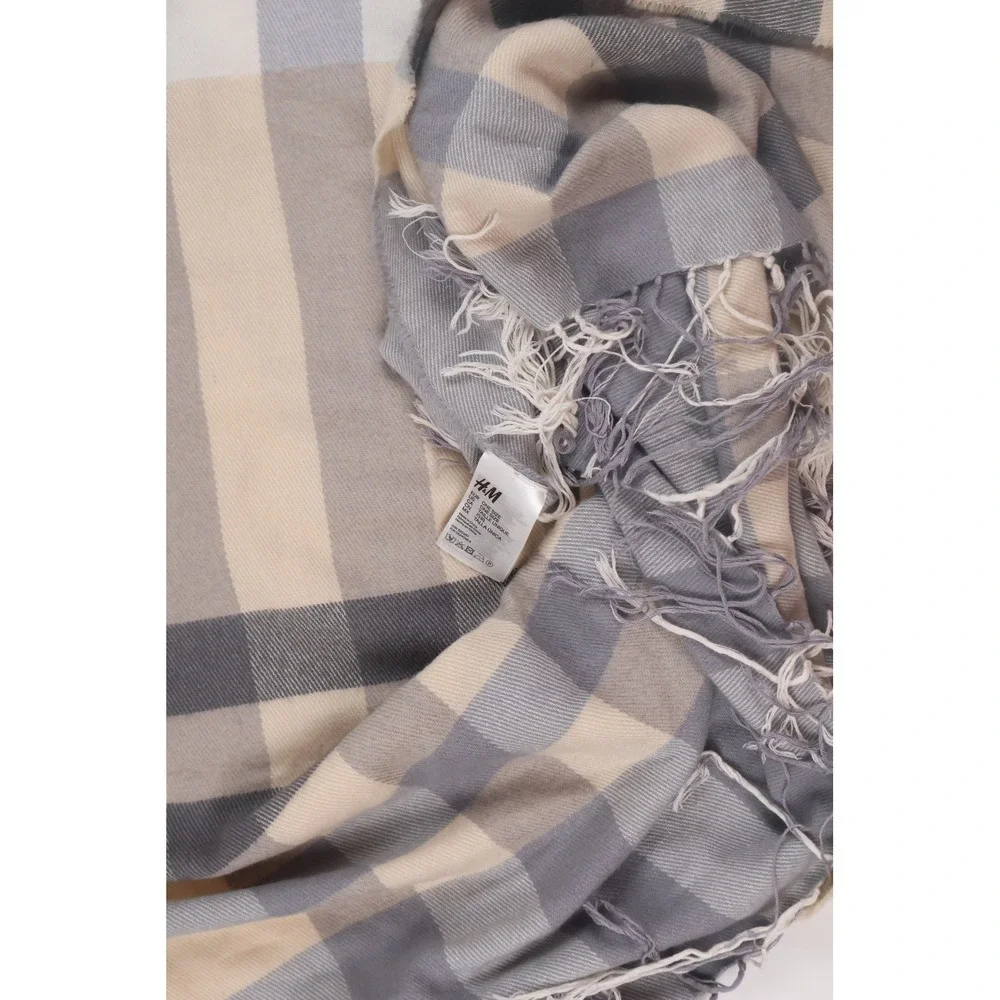 H&M‎ Scarf Plaid Oversized Wrap OS Beige Grey